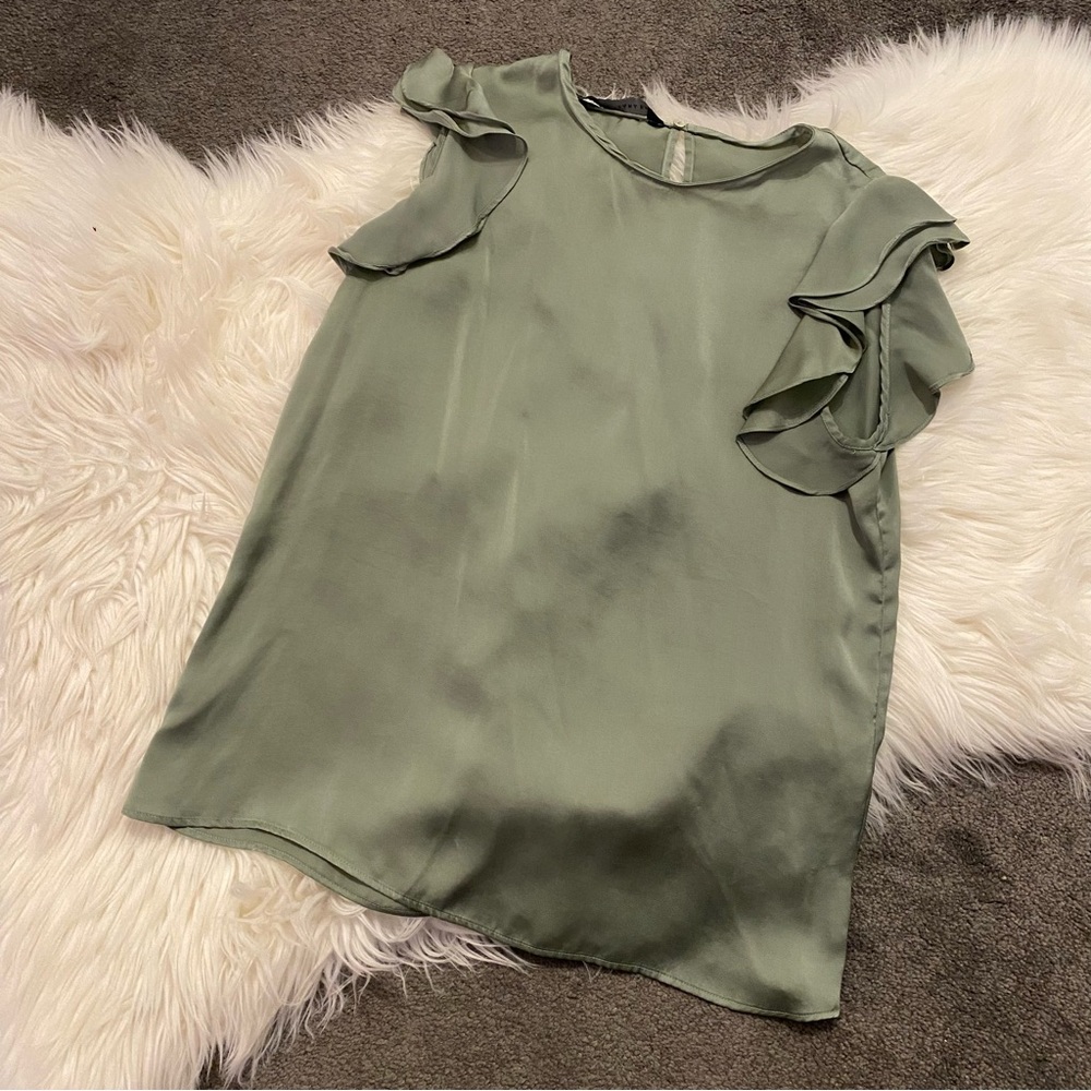 Zara Sage Ruffle Sleeve Blouse